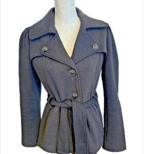 Black Cotton Blend Kenneth Cole Trench Jacket Coat Medium